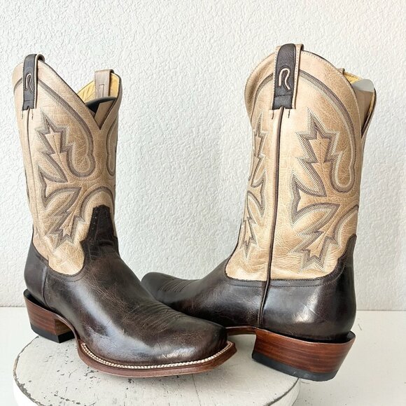 Rod Patrick Mens Cowboy Boots 12.5A Antique Mocha Bison Brown Western Blunt Toe - Picture 1 of 13